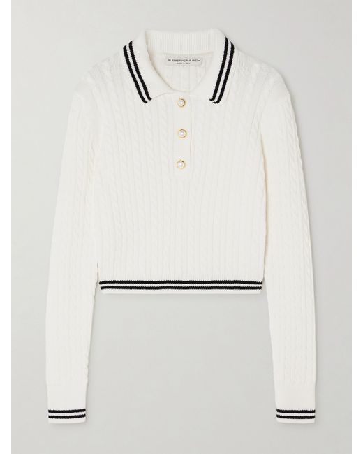 Alessandra Rich Cropped Striped Cable-knit Cotton Sweater