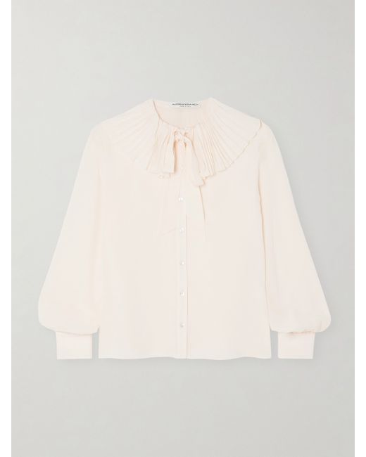 Alessandra Rich Pussy-bow Pleated Silk-georgette Blouse
