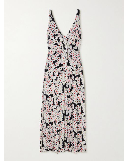 Alessandra Rich Bow-detailed Pleated Floral-print Silk Crepe De Chine Midi Dress
