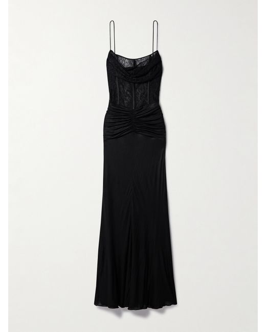Alessandra Rich Lace-paneled Ruched Jersey Maxi Dress