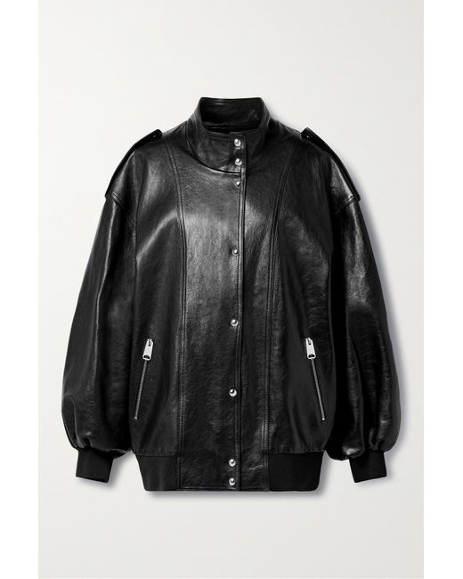 Khaite Farris Oversized Paneled Leather Bomber Jacket