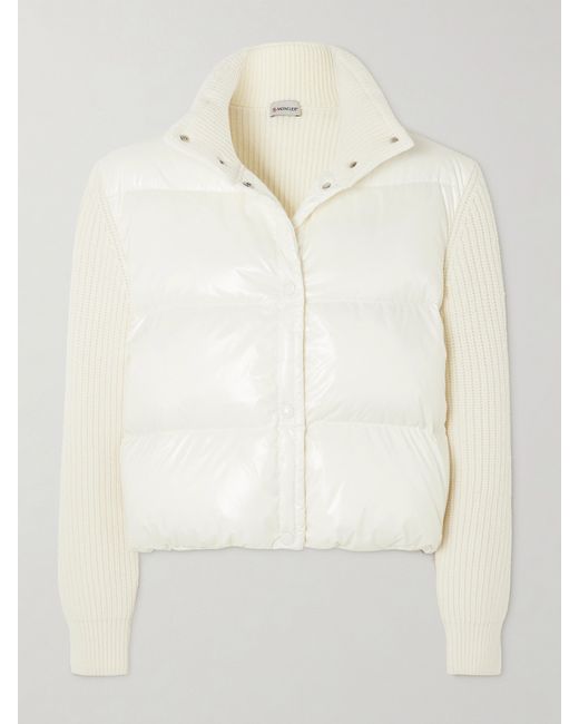 Moncler Ribbed Wool And Quilted Shell Down Hoodie