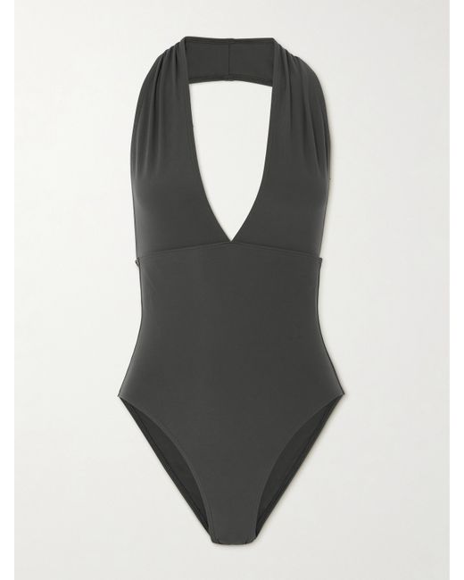 Totême Recycled Halterneck Swimsuit Charcoal