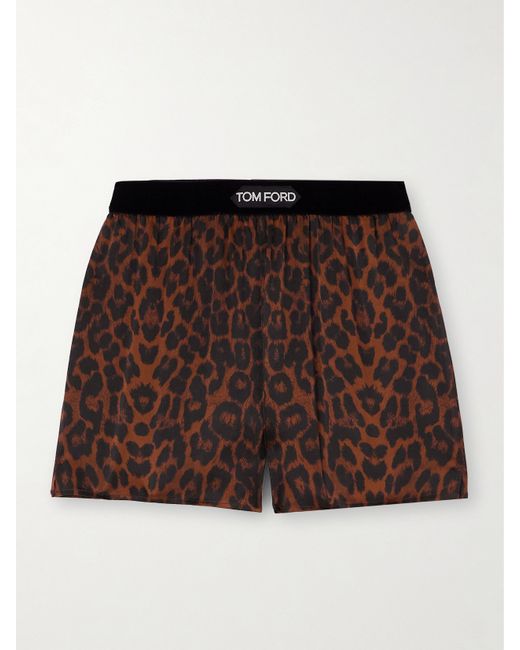 Tom Ford Velvet-trimmed Leopard-print Silk-blend Satin Shorts Leopard print