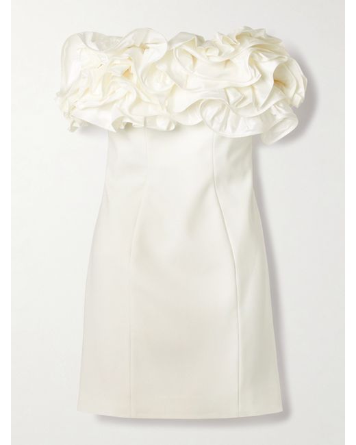 Carolina Herrera Strapless Ruffled Silk Mikado-trimmed Crepe Mini Dress