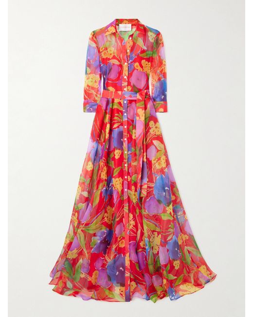 Carolina Herrera Belted Floral-print Silk-chiffon Gown