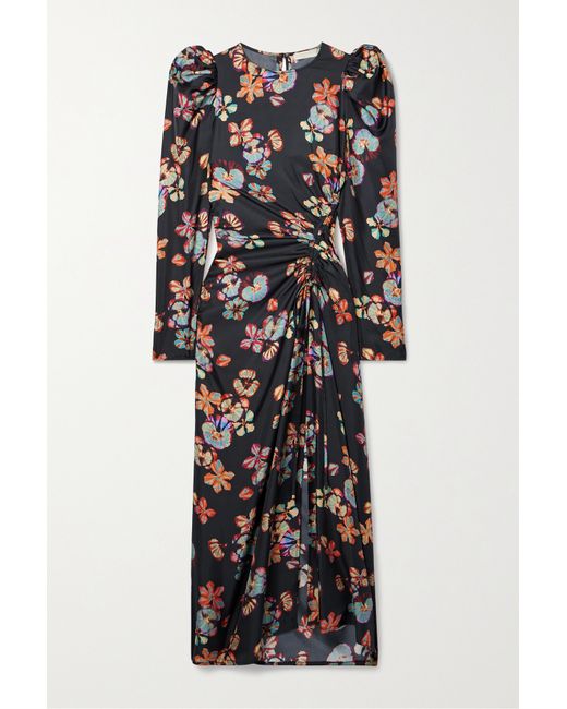 Ulla Johnson Amalie Ruched Floral-print Silk-twill Midi Dress