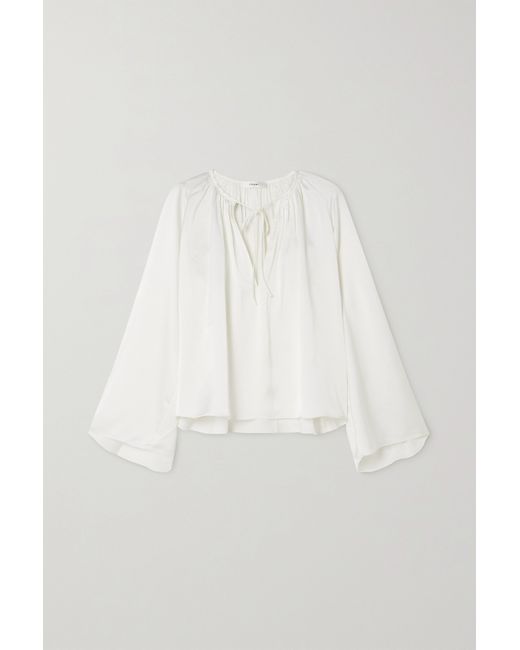 Frame Tie-detailed Gathered Recycled-satin Blouse