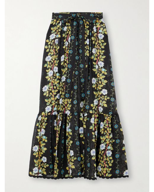 Etro Belted Scalloped Floral-print Cotton-voile Maxi Skirt