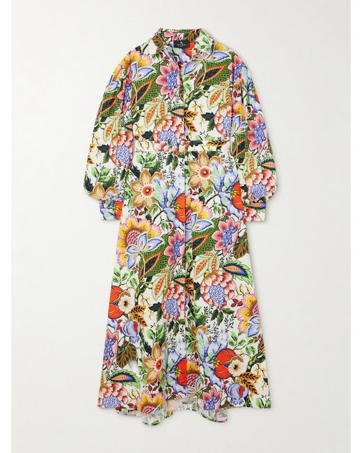 Etro Belted Floral-print Cotton-poplin Maxi Shirt Dress