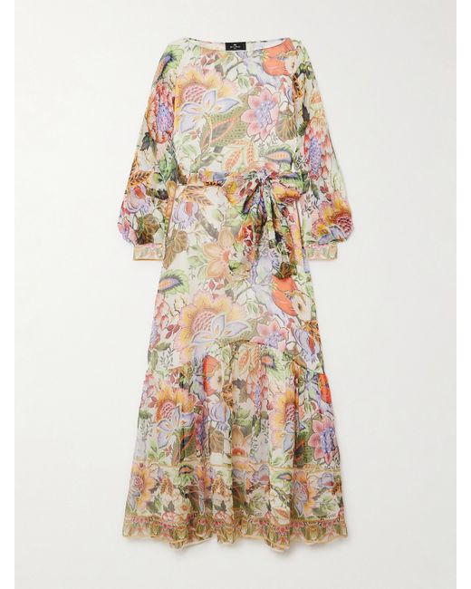 Etro Belted Floral-print Silk-crepon Maxi Dress