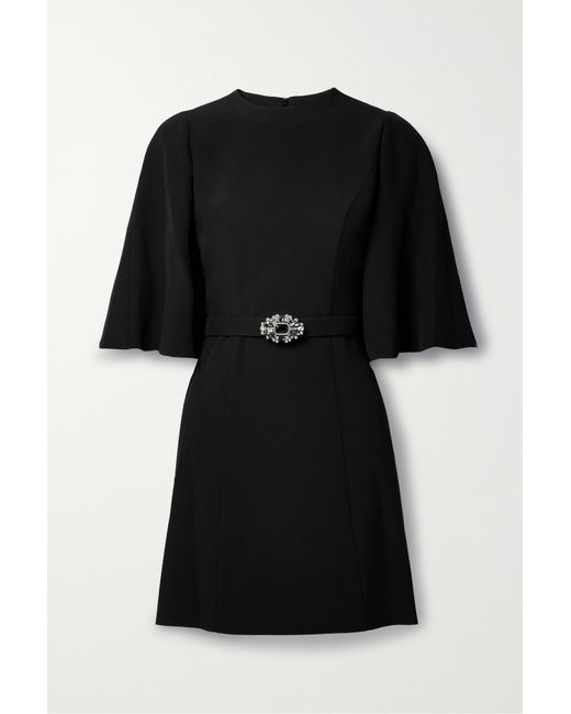 Andrew Gn Cape-effect Belted Crystal And Faux Pearl-embellished Crepe Mini Dress