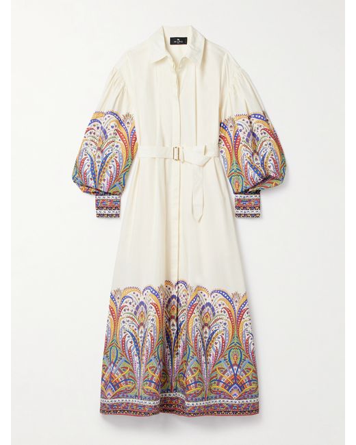 Etro Belted Paisley-print Cotton-poplin Midi Shirt Dress