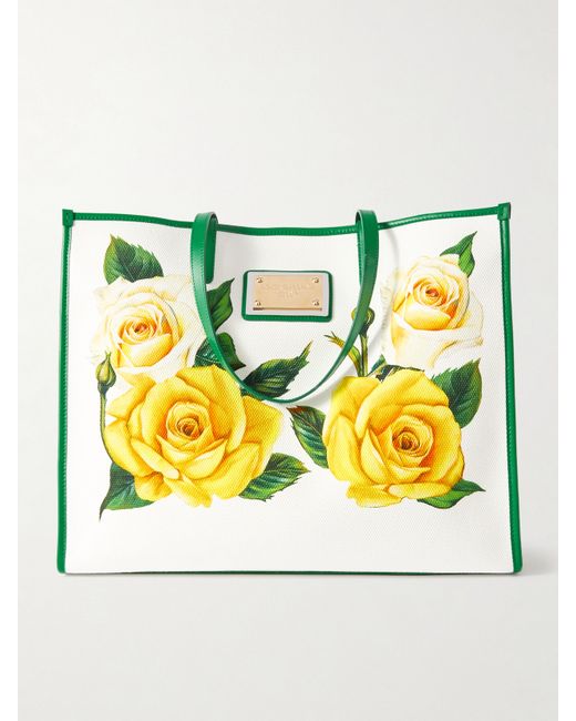 Dolce & Gabbana Floral-print Leather-trimmed Canvas Tote Bag