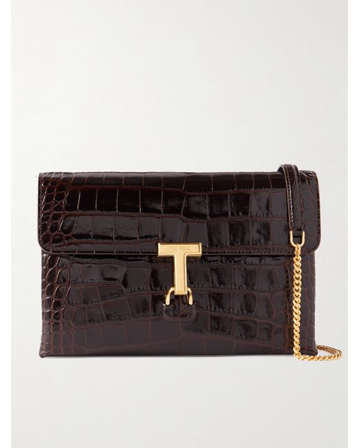 Tom Ford Monarch Medium Glossed Croc-effect Leather Shoulder Bag
