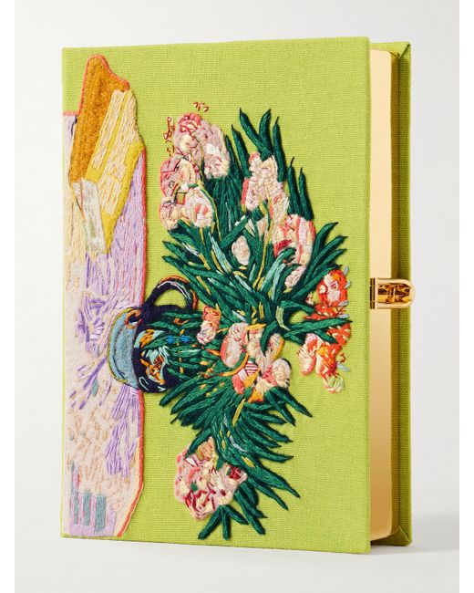 Olympia Le-Tan Van Gogh Oleanders Embroidered Appliquéd Canvas Clutch