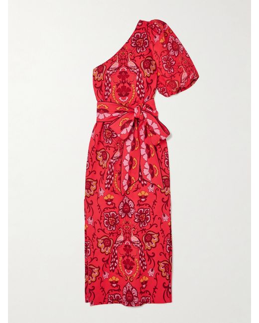 Cara Cara Lucia Belted Floral-print One-shoulder Stretch-crepe Maxi Dress