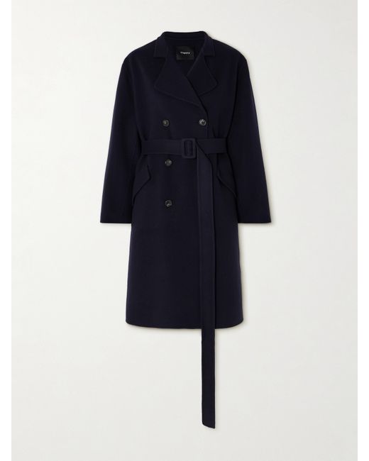 Theory Double-breasted Wool And Cashmere-blend Coat Navy