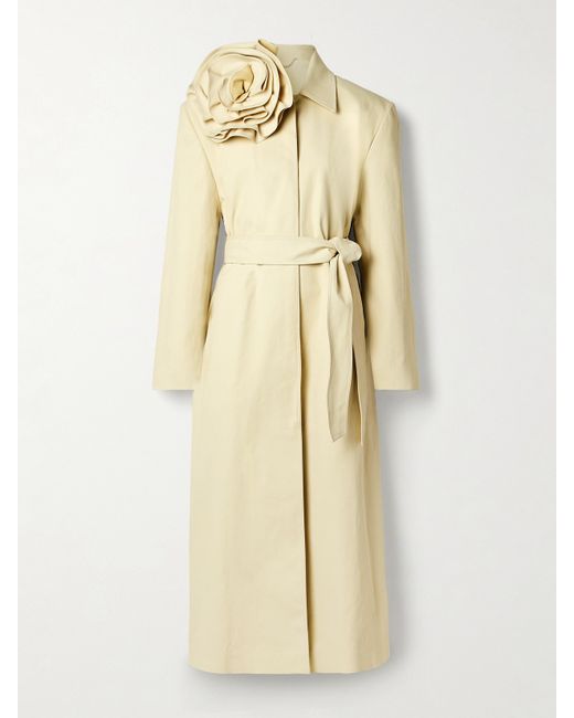 Magda Butrym Floral-appliquéd Belted Cotton-blend Gabardine Coat