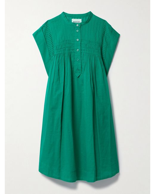 marant étoile Leazali Pintucked Cotton-voile Mini Dress Emerald