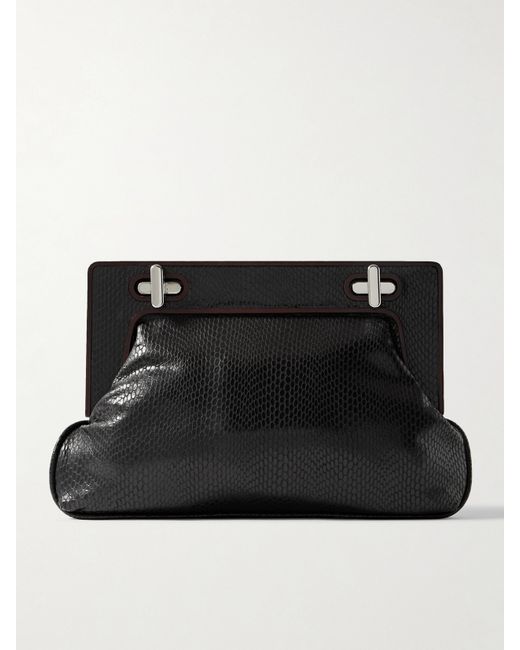 Staud Alba Wood-trimmed Snake-effect Leather Clutch