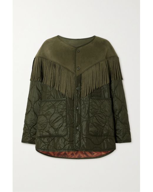 Mother The Tip Off Fringed Faux Suede And Quilted Shell Jacket