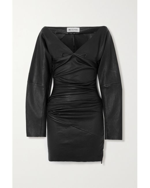 Maticevski Facets Ruched Leather Mini Dress
