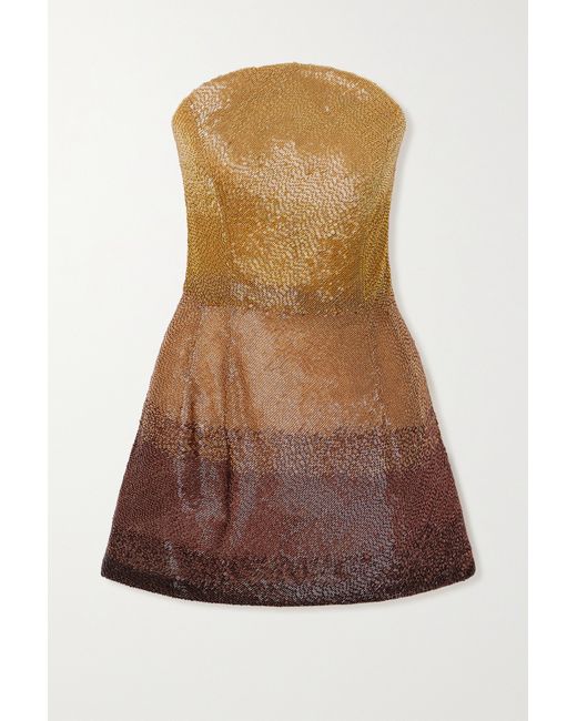 Oscar de la Renta Strapless Bead-embellished Mesh Mini Dress