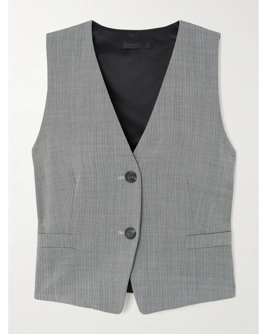 Helmut Lang Cutout Satin-paneled Herringbone Tweed Vest