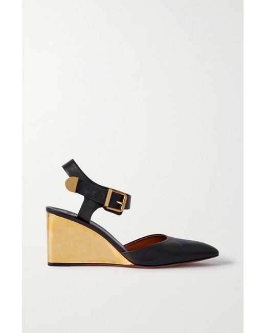 Chloé Net Sustain Rebecca Leather Wedge Pumps
