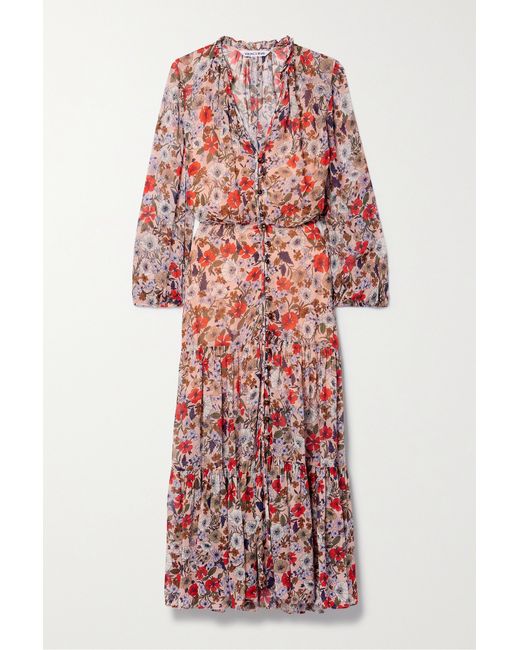 Veronica Beard Zovich Tiered Floral-print Georgette Midi Dress