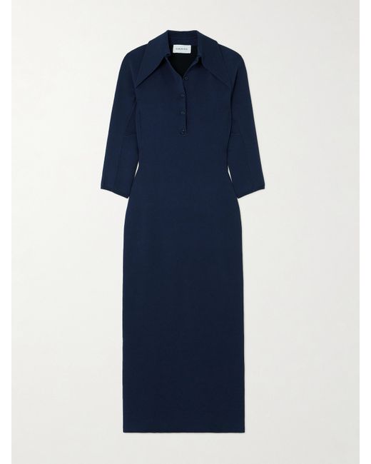 16Arlington Alerone Silk And Cotton-blend Midi Dress Navy