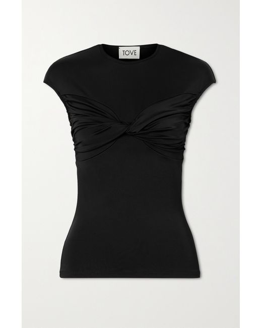 Tove Paola Twist-front Satin And Stretch-jersey Top
