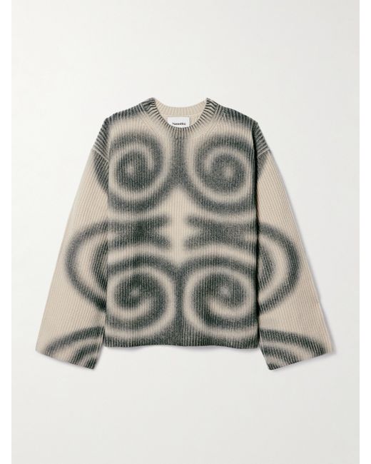 Nanushka Maura Printed Ribbed Wool And Cashmere-blend Sweater