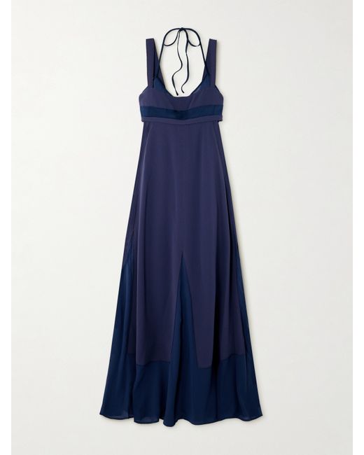 Simkhai Darina Tulle And Satin-trimmed Jersey Gown Navy