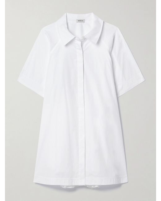 Simkhai Blanche Cotton-poplin And Pleated Tencel-blend Voile Mini Shirt Dress