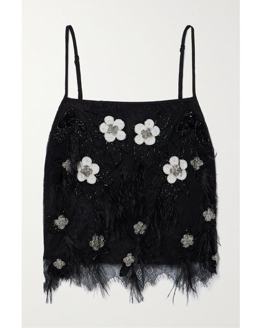 Sea Bethany Feather-trimmed Embellished Lace Tank