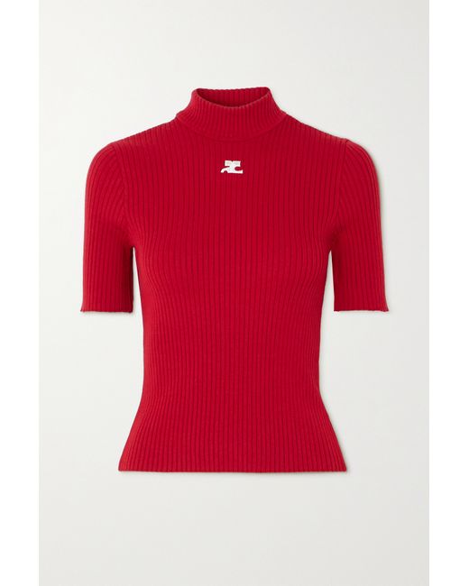 Courrèges Embroidered Ribbed-knit Top x small
