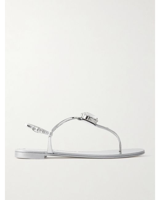 Giuseppe Zanotti Design Crystal-embellished Metallic Leather Slingback Sandals