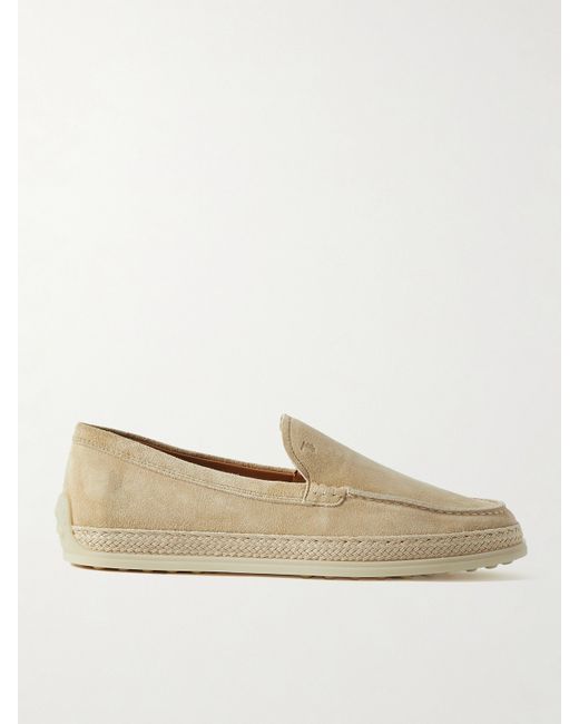 Tod's Raffia-trimmed Suede Loafers