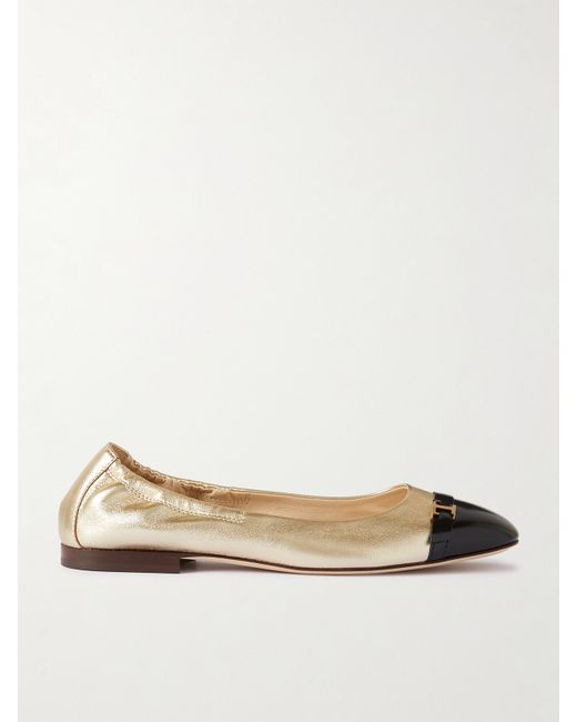 Tod's Embellished Glossed And Metallic Leather Ballet Flats