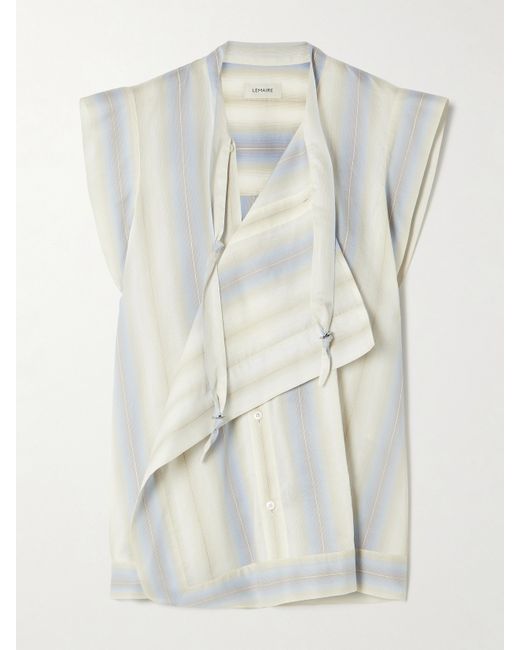 Lemaire Asymmetric Striped Cotton Silk And Linen-blend Blouse