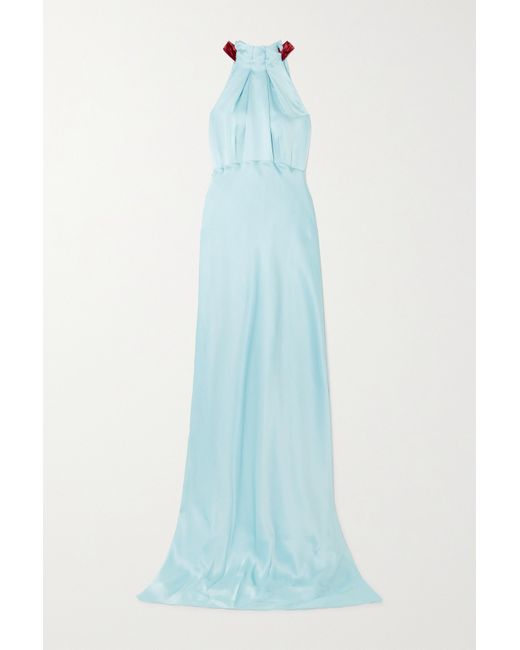 Saloni Michelle Velvet-trimmed Hammered-silk Maxi Dress Light