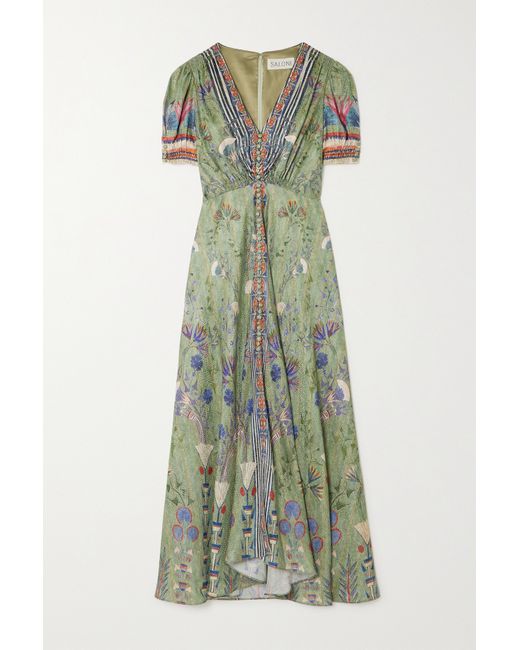 Saloni Lea Floral-print Silk-jacquard Midi Dress