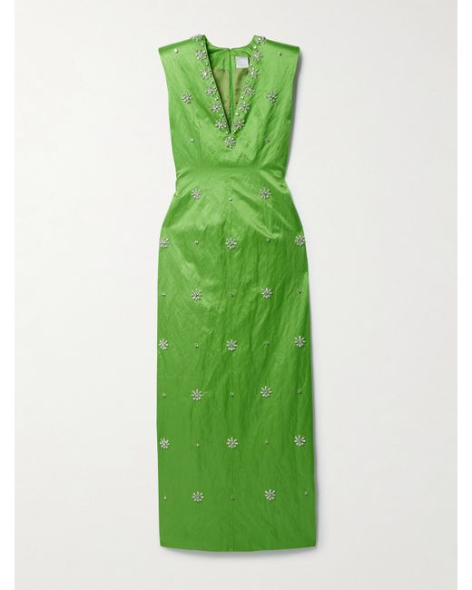 Huishan Zhang Shirin Crystal-embellished Crinkled-satin Gown Light