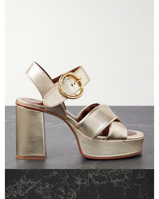 See by Chloé Lyna Metallic Leather Platform Sandals