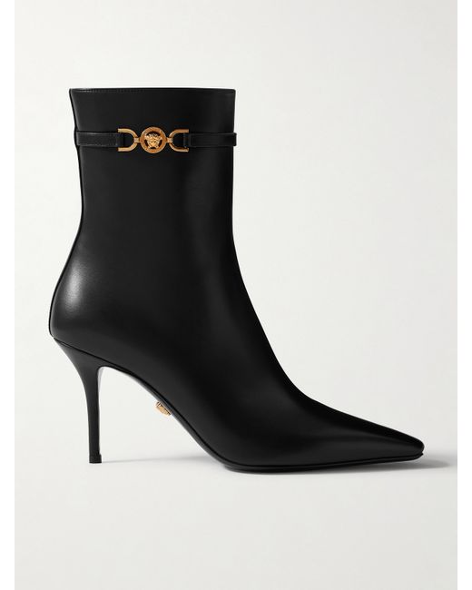 Versace Embellished Leather Ankle Boots