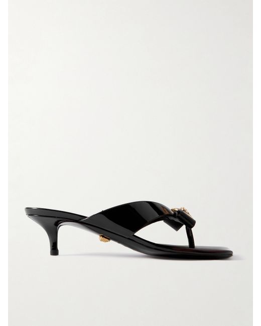 Versace Logo-embellished Satin And Patent-leather Mules