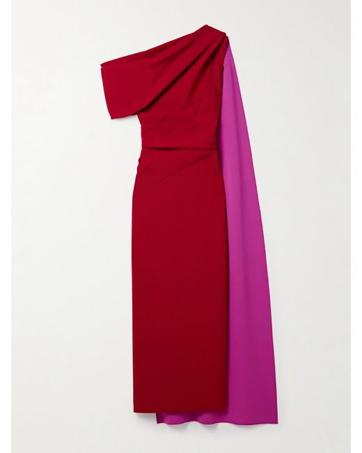 Roksanda Maite One-shoulder Cape-effect Two-tone Cady Maxi Dress