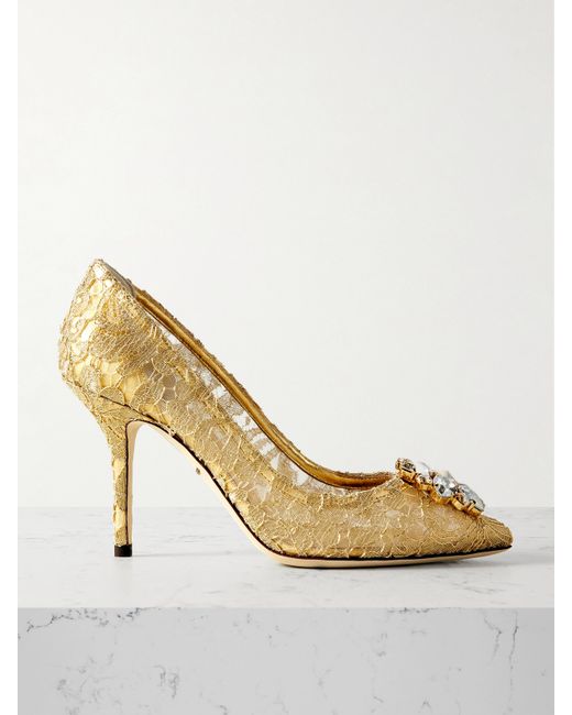 Dolce & Gabbana Bellucci Crystal-embellished Metallic Corded Lace Pumps